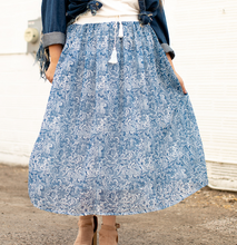 Load image into Gallery viewer, Printed Tooled Maxi Skirt with White Tassels
