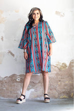 Load image into Gallery viewer, Red and Turquoise Aztec Dress
