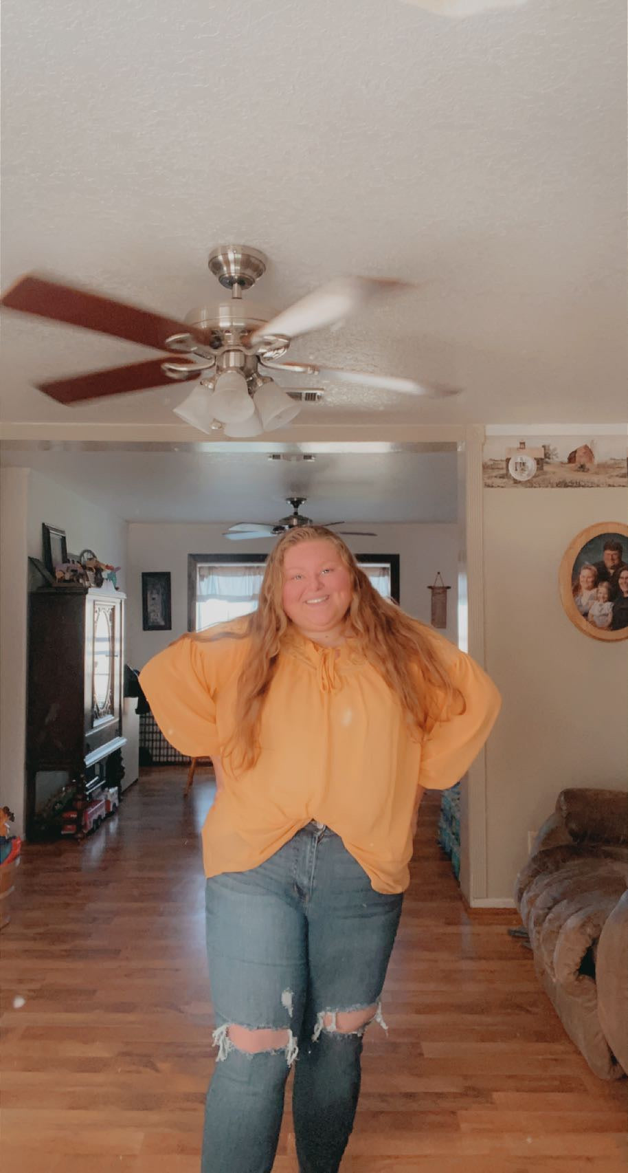 Mustard Peasant Sleeve Blouse with Tie Front Neckline