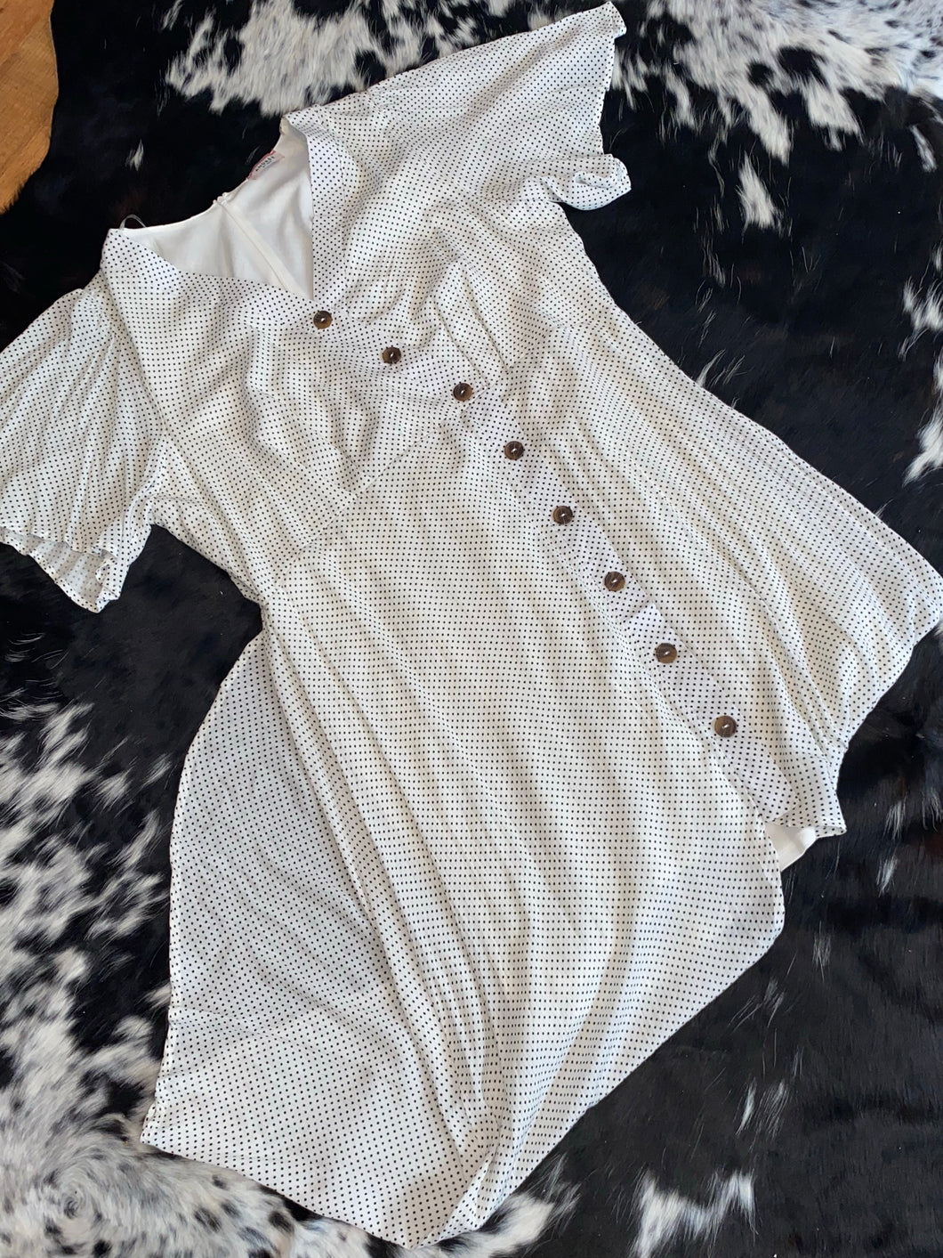 White and Black Poka Dot Dress with Buttons